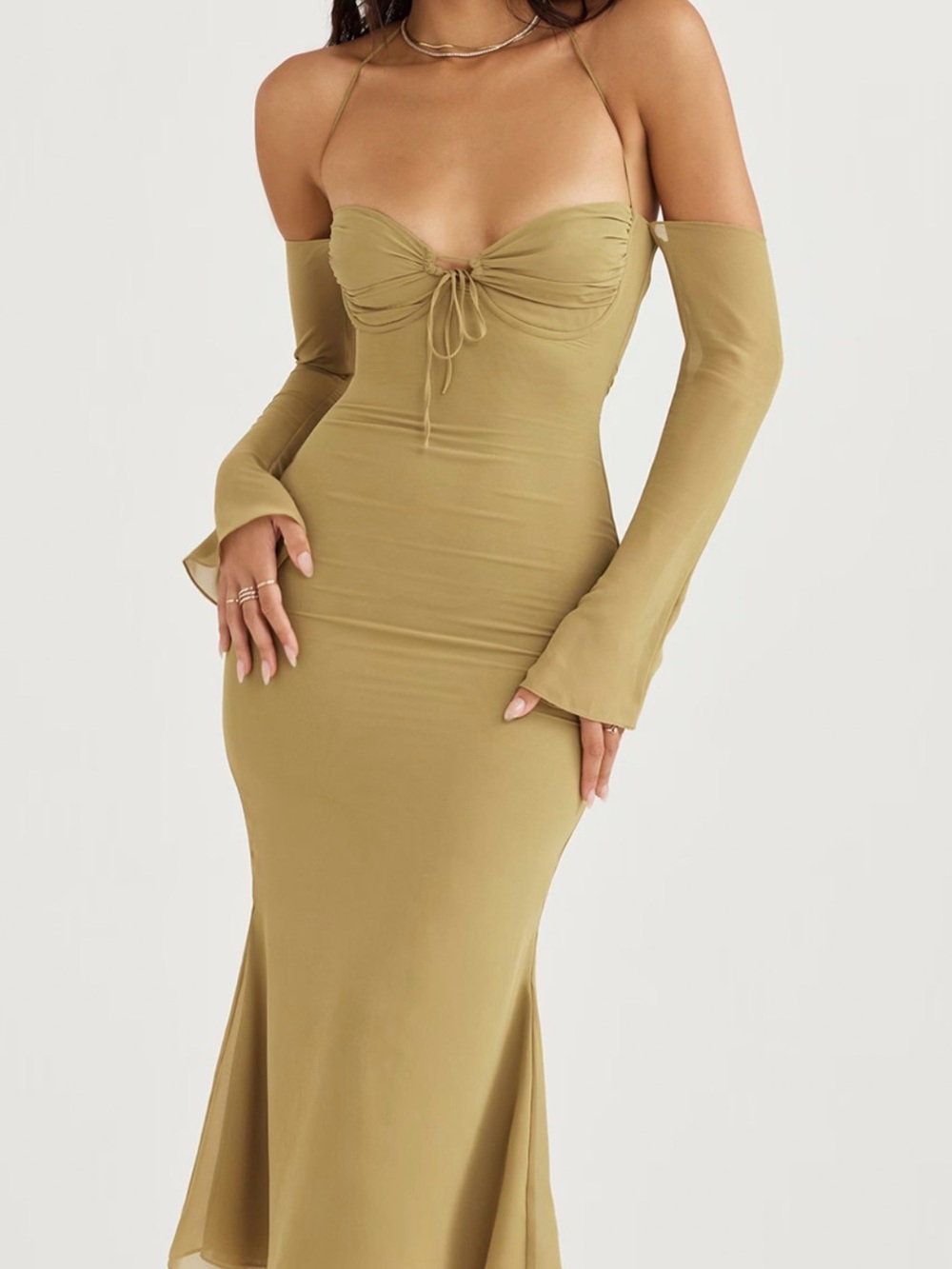 Naomi Olive Hunter Midi Dress - size S